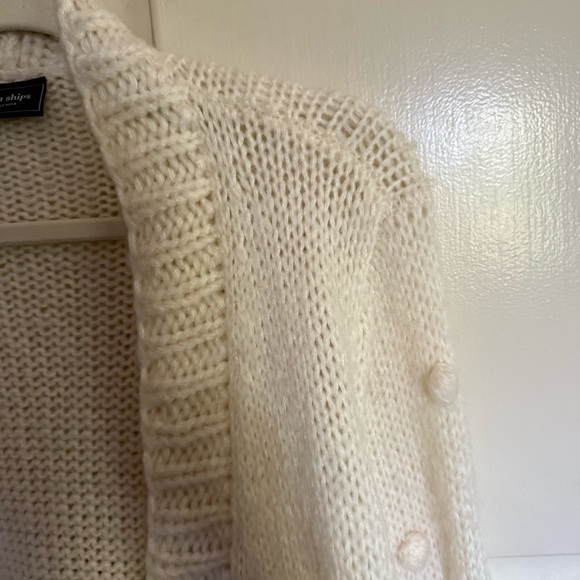 Wooden Ships Pom Pom Sleeve Open Front Cardigan Sweater Cream Size S/M - Picture 2 of 8
